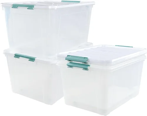 Vista 8 de Caja de plástico de 14 cuartos de galón con asas, contenedores de almacenamiento transparentes, juego de 6