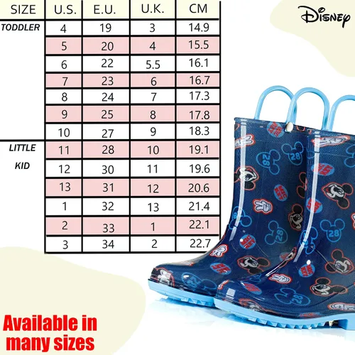 Vista 6 de Disney Mickey Mouse Boys' Waterproof PVC Rain Boots with Handles Toddler & Little Kids