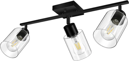 Vista 10 de Accesorios de iluminación de riel de techo para cocina, luces de pared negras de 2 luces, iluminación LED moderna con pantalla de vidrio, cabezal