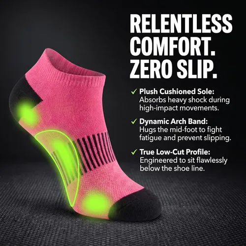 Vista 3 de Tipi Toe Calcetines invisibles de corte bajo para mujer, paquete de 12 unidades, acolchados, atléticos, para correr, soporte de arco que absorbe
