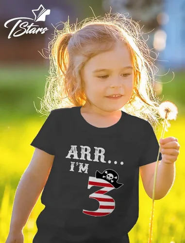Vista 5 de ARR I'm 3 Pirata fiesta de cumpleaños tres años niño niño niño niño niño niño 3 camiseta