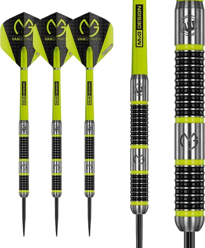 Vista 6 de WINMAU Michael Van Gerwen MvG Aspire - Juego de dardos con punta de acero de tungsteno con vuelos de prisma y ejes de nailon (tallos)