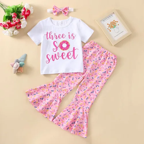 Vista 26 de Conjunto de ropa de cumpleaños para bebé niña pequeña, camiseta de manga larga, pantalones de campana, diadema