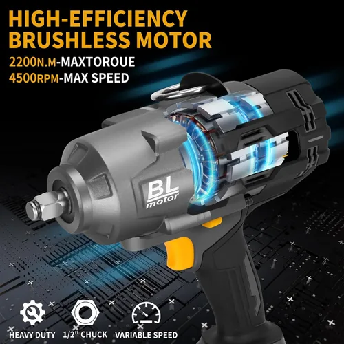 Vista 4 de Pistola de impacto inalámbrica de 1/2 pulgada 1623FT-LBS compatible con batería DeWalt, llave eléctrica sin escobillas de 2200 Nm con luz LED