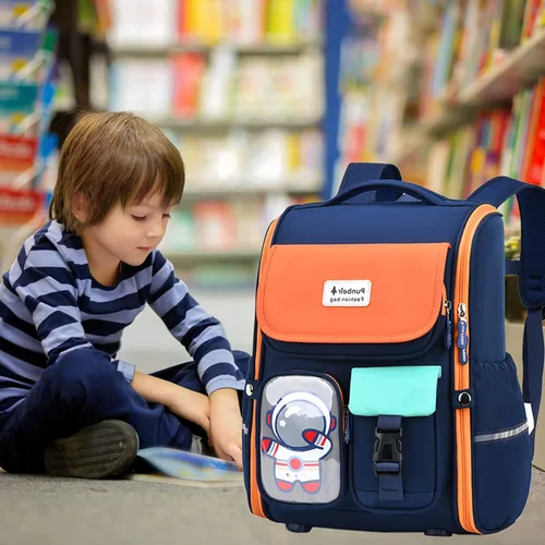 Vista 2 de AO ALI VICTORY Mochila infantil para niños, bolsas de escuela primaria, grandes, para jardín de infantes, preescolar, mochilas espaciales, Naranja