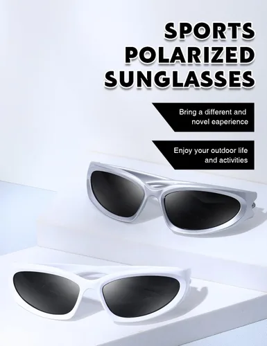 Vista 6 de Gafas de sol polarizadas envolventes de moda vintage para hombres y mujeres, gafas de sol futuristas para deportes al aire libre UV400