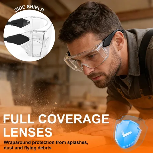 Vista 6 de OXG Anteojos de seguridad antiniebla, ANSI Z87.1, protección UV400, protector lateral, patillas ajustables 1 paquete transparente