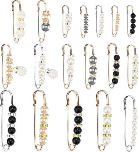 Vista 9 de Hicarer - Broches de seguridad con perlas para mujer, estilo brillante, 18