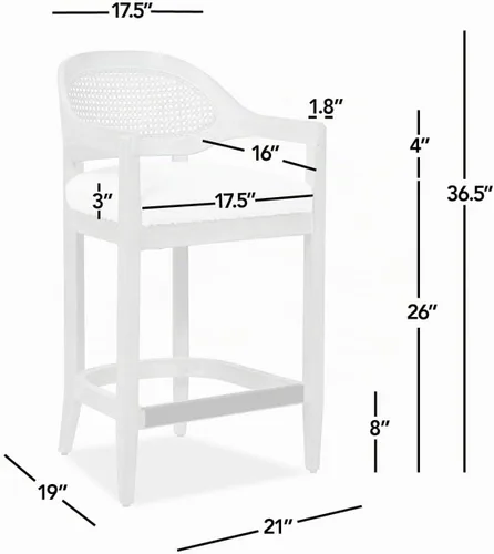 Vista 5 de Jennifer Taylor Home Americana Mid-Century - Taburete moderno de 26 pulgadas con respaldo de caña Boucle blanco marfil