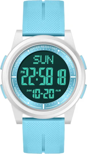 Vista 47 de Beeasy - Reloj digital de pulsera resistente al agua con cronómetro, alarma, cuenta regresiva, doble zona horaria, ultrafino, pantalla angular muy