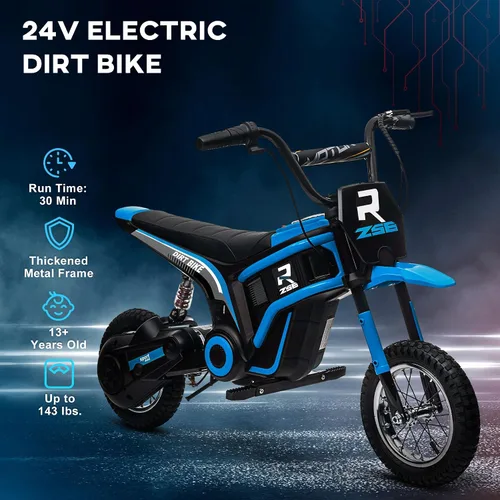 Vista 5 de Aosom Bicicleta Eléctrica de Tierra con Acelerador de Puño Giratorio, 24V 350W Motocicleta Eléctrica Todoterreno, Hasta 15 MPH con Freno, Bocina
