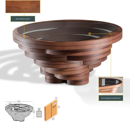 Vista 4 de by Papella Design, Mesas de centro de nogal natural Veener para sala de estar, mesa rústica, mesa de centro para sala, mesa central, mesa de Lara