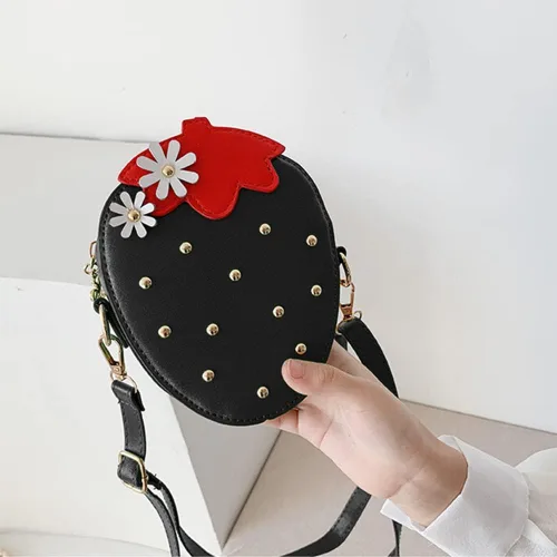 Vista 2 de RONGTENG Strawberry Shape Purse with Rivets Shoulder Crossbody Bag Handbag Clutch Fruit Shaped Wallet