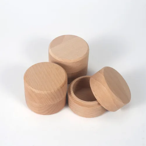 Vista 3 de 3 piezas de mini anillo redondo de madera para joyero, caja de madera pequeña con tapa, almacenamiento de bricolaje, caja de contenedor de madera