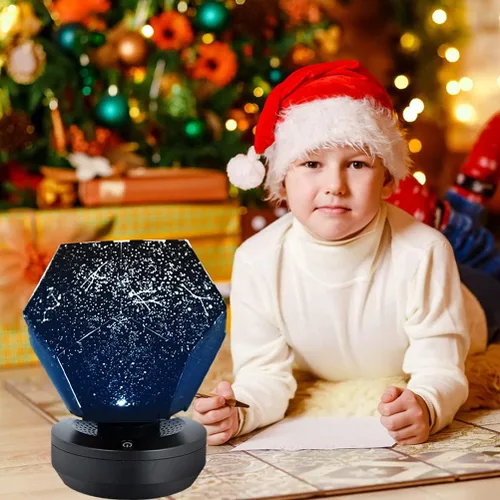 Vista 3 de Hyuduo Lámpara de proyección de estrella DC 5V, 3 cuentas LED, material ABS y PP, carga de batería USB, lámpara de proyección nocturna