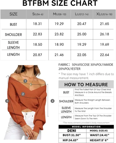Vista 6 de BTFBM - Suéter casual para mujer con manga larga, cuello en V, frente cruzado, hombros descubiertos, dobladillo asimétrico, tejido de punto