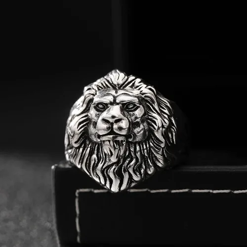 Vista 3 de Yumikoo Anillo de león para hombre, anillo de titanio y acero inoxidable abierto y ajustable