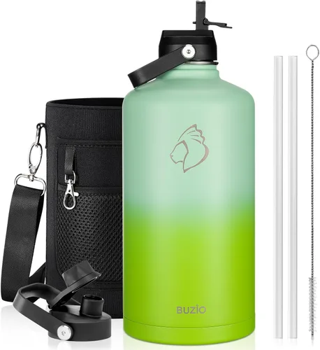 Vista 22 de BUZIO Botella de agua aislada de 24 oz, frasco de agua de boca ancha de acero inoxidable con tapa de pajita, frío durante 48 horas a prueba de Negro