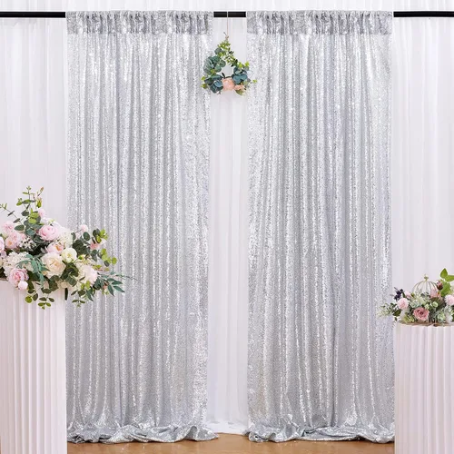 Vista 9 de B-COOL Cortinas de Fondo de Lentejuelas Azul Bebé 2 Piezas 2ftx8ft Fotografía para Fiestas Fondo Brillante Cortinas para Prom Bodas Baby Shower