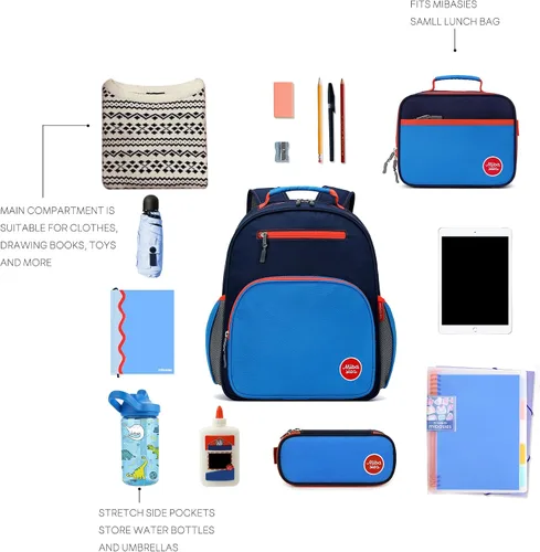 Vista 6 de mibasies Mochila para niñas y niños, ideal para niños y niñas, mochila para preescolar jardín de infantes y primaria, Azul oscuro, Niños-12L US