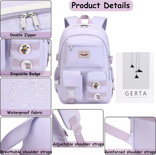Vista 5 de Makukke - Mochilas escolares para adolescentes, mochilas para computadora portátil de 15.6 pulgadas, mochilas universitarias lindas, mochilas