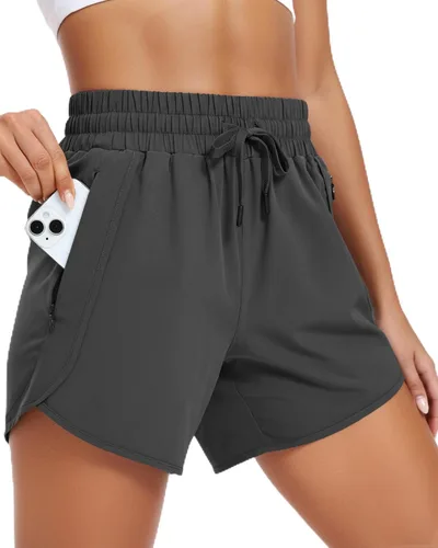 Vista 9 de Pantalones cortos deportivos para correr para mujer con entrepierna de 5 pulgadas con bolsillos con cremallera, de secado rápido, ligeros