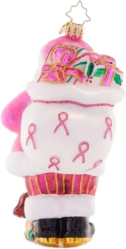 Vista 3 de Christopher Radko Adorno decorativo de cristal europeo hecho a mano, Think Pink Santa