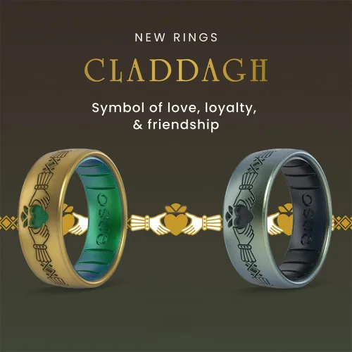 Vista 6 de Enso Rings Anillo de silicona grabado de la colección Celtic - Diseño cómodo y flexible Claddagh - Oro Antiguo/Dragón