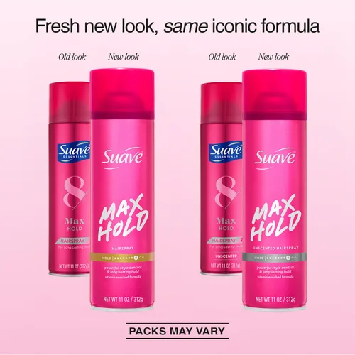 Vista 2 de Suave Laca para el cabello, Max Hold Variety paquete de 4 – Laca perfumada + sin perfume, 11 oz Ea
