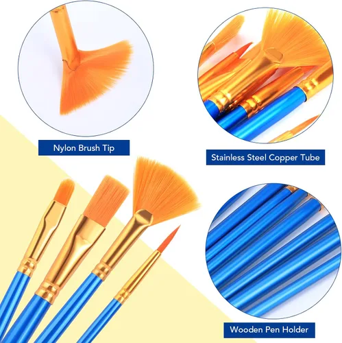 Vista 3 de AROIC Juego de pinceles de pintura acrílica, 15 pinceles de pelo de nailon para todo tipo de uso, óleo, acuarela, pintura de cara, cuerpo, roca