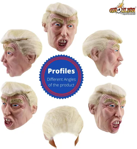 Vista 5 de Máscara de Halloween Trump con cabello para adultos, Beige