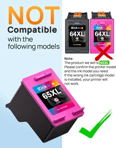 Vista 6 de 65XL 65 cartuchos de tinta negro/color combo pack Reemplazo para tinta HP 65 65xl negra y cartucho de tinta de color, compatible con HP Envy 5055