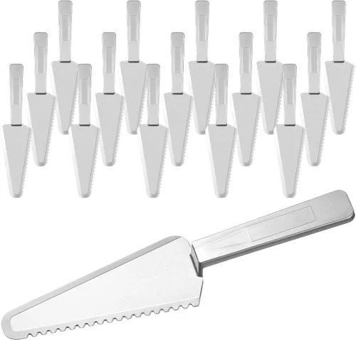 Vista 13 de Suclain 50 piezas de cortador de pasteles desechables negros a granel de 9.1 pulgadas, servidor de plástico para tartas, espátula, cuchillos, tarta