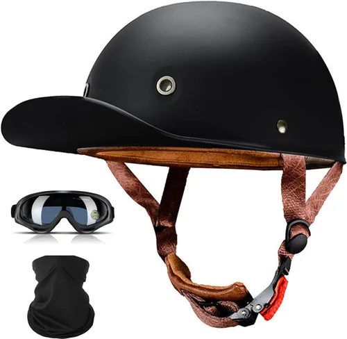 Vista 16 de Cascos para motocicleta de adultos, casco de béisbol de motocicleta, aprobado por DOT para hombres y mujeres con visera, casco de media cáscara