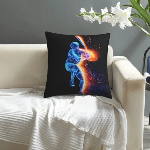 Vista 7 de Fundas de almohada con temática de béisbol para habitación de niños y niñas, fundas de almohada de estilo deportivo negro y azul