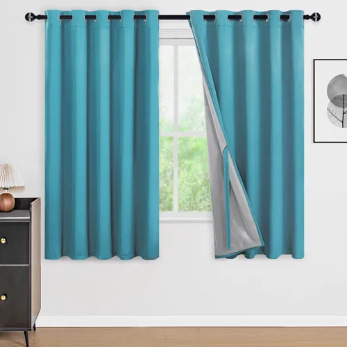 Vista 83 de DWCN - Cortinas 100% opacas para dormitorio con forro negro, cortinas de ventana de doble capa con aislamiento térmico que oscurecen toda la Azul