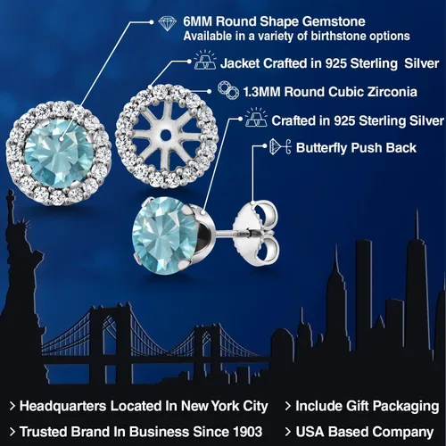 Vista 92 de Gem Stone King Aretes redondos de plata de ley 925 de 0.236 in con piedra natal extraíble para mujer