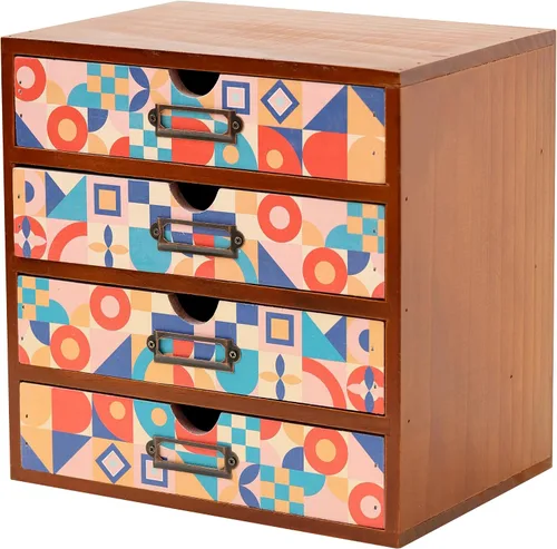 Vista 14 de Organizador de escritorio de madera con estampado de leopardo clásico - Almacenamiento de escritorio de 4 cajones - Gabinete de madera rústico