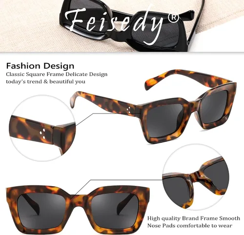 Vista 6 de FEISEDY Gafas de sol clásicas para mujer, gafas de sol cuadradas gruesas con marco grueso UV400 B2471