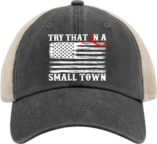 Vista 3 de Hat Try That in Small Towns Trucker Hat Men Funny Mesh Cap for Summer