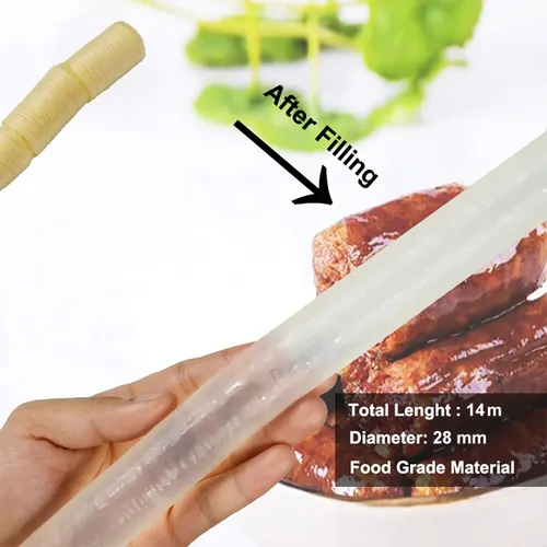 Vista 5 de Tubo seco de la cubierta de la salchicha del cerdo de las tripas comestibles del colágeno para la máquina del fabricante de la salchicha, 14m28m m