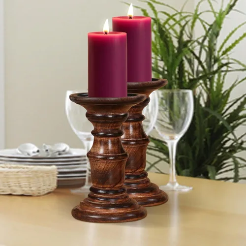 Vista 5 de pilares decorativos de madera para velas