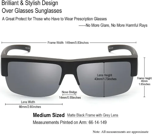 Vista 2 de CAXMAN Fit Over Glasses Sunglasses for Men Women Polarized Lens 100 UV Protection