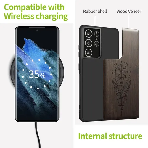 Vista 7 de Carveit Funda de madera para Galaxy S21 Ultra [madera real dura y TPU suave] Funda protectora a prueba de golpes, funda de madera única y elegante
