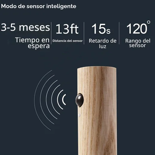 Vista 2 de Luz con sensor de movimiento, luz nocturna para interiores, aplique de pared de madera, recargable, portátil, magnética, funciona con pilas, luz LED