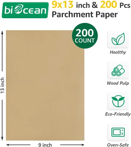Vista 2 de 200 piezas de hojas de papel pergamino sin blanquear de 9 x 13 pulgadas precortadas de servicio pesado, suministros planos de cocina para hornear