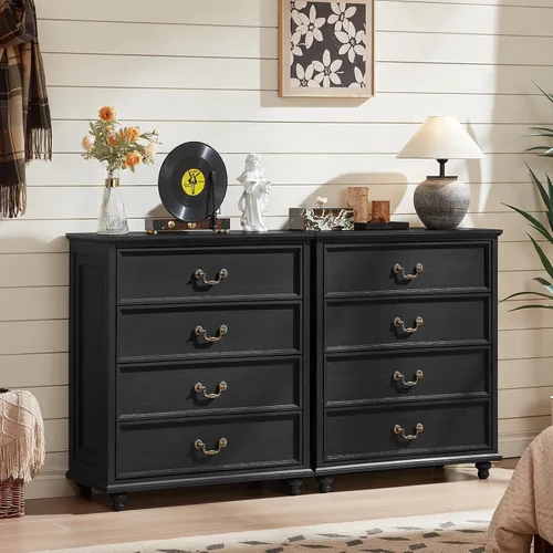 Vista 3 de Joaxswe Cómoda rústica de 4 cajones para dormitorio, cómoda rústica de 37 pulgadas de alto con 4 pies de madera maciza, organizador de armario