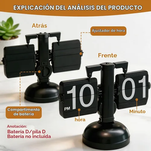 Vista 4 de HERCHR Reloj con tapa retro, reloj digital automático con función de página mecánica, reloj de escritorio retro digital abatible, funciona