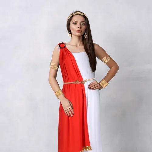 Vista 7 de Jiuguva Juego de 8 piezas de disfraz de emperatriz romana, reina griega, pulsera, corona dorada y cintura para mujer, fiesta de Halloween