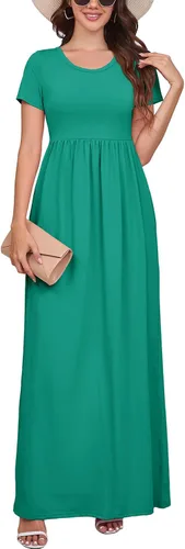 Vista 28 de DEARCASE - Vestido Maxi para Mujer de Manga Corta, Casual de Verano, Holgado, Liso, Cómodo, Vestidos Largos con Bolsillos 1-negro